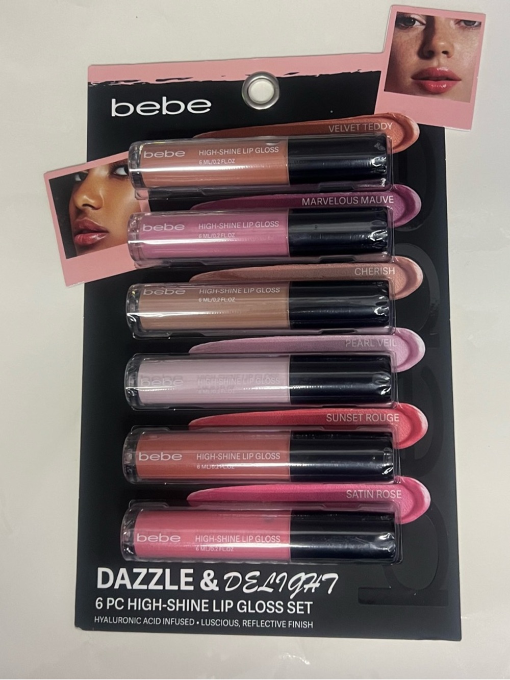 bebe Dazzle & Delight 6-Piece High-Shine Lip Gloss Set.